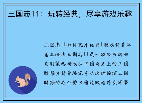 三国志11：玩转经典，尽享游戏乐趣