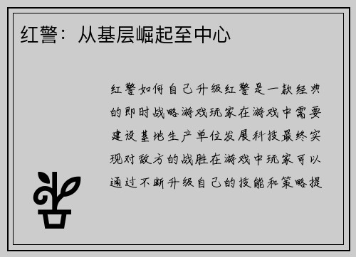 红警：从基层崛起至中心